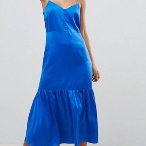NWOT Asos Royal Blue Satin Slip Peplum Dress Size 8